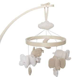 Jollein Mobile Baby – Elephant Tales – med elefanter och moln – mjuk babymobil för babysäng och lekhage – främjar sinnen och uppmärksamhet – presenter till födseln
