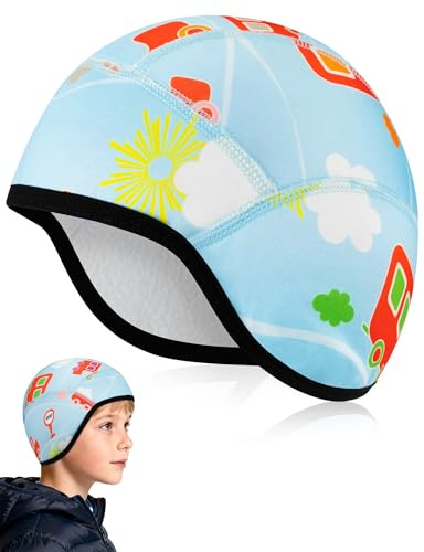 Becellen Bonnet Velo Enfant Hiver, Casquette Vélo Enfant Skull Cap Bonnet de Sport Mignonne Polaire avec Protection des Oreilles pour Garçons Filles Activités Extérieures
