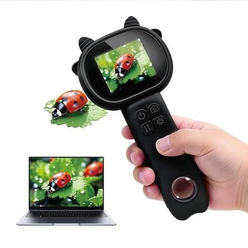 Microscope for Kids 500x Magnification,4X Zoom Mini Pocket Handheld Microscope with 2.0 Screen for Toddlers-STEM Educational Science Kit Toddler for Boys Girls Aged 3-12(Black)