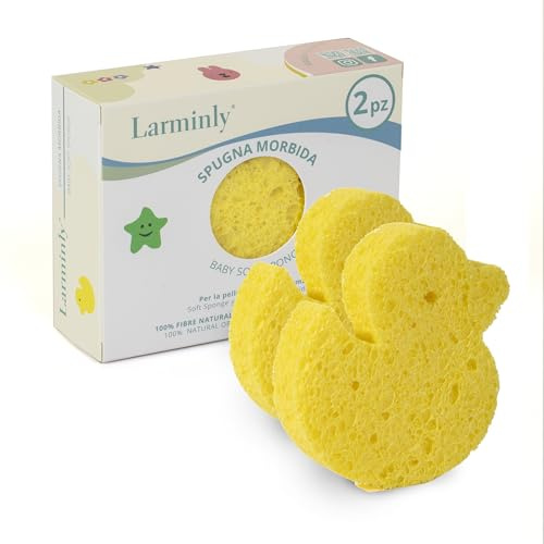 Spugna Bambino in Wood Pulp Fiber – Motivi Animaletti – Morbida e Delicata sulla Pelle – Ideale per Bagnetto Neonati e Bambini confezione 2 pezzi (giallo)