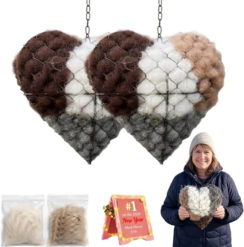 Handmade Fiber Bird Nesting Heart, 2026 New Birds Nests Material Holder, Hummingbird Nest Boxes for Outside, Nester Houses Design, Winter Fowl Gifts Animal Hummingbirds Lovers Home Garden Yard (2pcs)