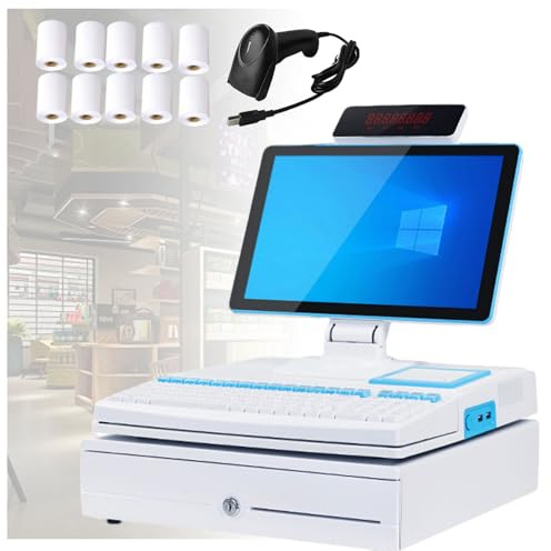UPLTOE 15.6 Caja Registradora, Caja Registradora, con Pantalla Táctil, Caja Registradora Todo En Uno, 8 GB De Ram, 128 GB De Almacenamiento, para Restaurantes, Pequeñas Empresas White-Singlescreen