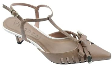 Generico Sandali da Donna con Tacco a Spillo, T-Strap, Punta Quadrata, Taupe con Dettagli Intrecciati e Fibbia color cuoio scuro numero 40