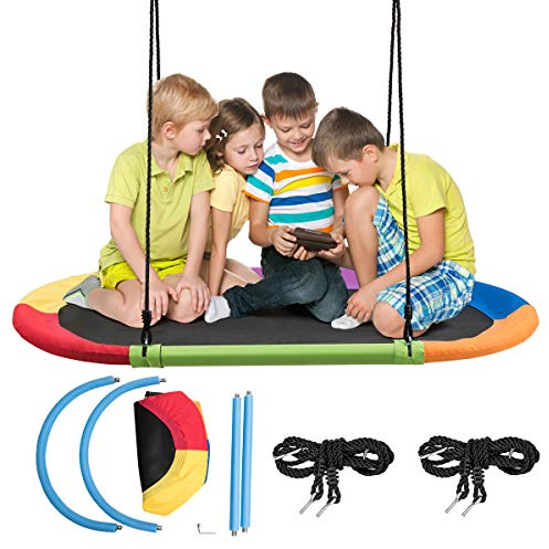 Maxmass Kids Tree Swing Seat, Giant Children Tree Swing with Adjustable Height, Outdoor Indoor Platform Swing Chair Hammock Lounger Surfing Swings for Yard Playground Garden Park (without LED Lights)