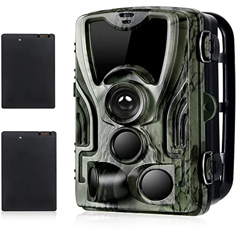 Caméra de Chasse avec 2PCS 5000mAh Lithium Batterie Rechargeable, Trail Caméra 20MP 1080P Sécurité No Glow Vision Nocturne Infrarouge Invisible activé, 0.3s Vitesse de Déclenchement