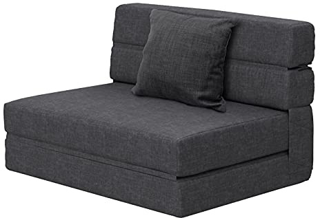 ANONER Fold Sofa Bed Couch Memory Foam with Pillow Futon Sleeper Chair Guest Bed and Fold Out Couch, Washable Cover Twin Size, Dark Gray