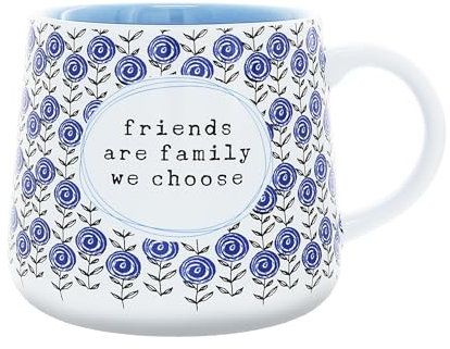 Pavilion Gift Company - Friends Are Family We Choose - 18 Oz Floral Spring Blue Encouragement Present Bestie Best Friend BFF Gift Coffee Cup Mug