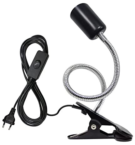 Portalampada E27 con Pinza Regolabile Lampada a Collo di Cigno Clip Portalampada E27 Clip con 220cm Cavo Lungo e EU Plug Lampada da Piante Con Interruttore per Lampada da Tavolo a LED