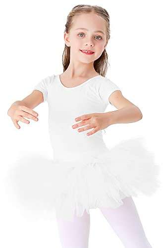 Bezioner Maillot de Danza Tutú Vestido de Ballet Gimnasia Leotardo Algodón Body Clásico Manga Corta para Niña Negro 110
