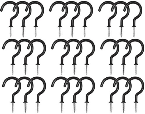 xiaozhenjida 30 Pcs Black Vinyl Coated Hook Hooks Question Mark Screw Hooks Multipurpose Cup Hooks for Wooden Wall Cement Wall Kitchen Bathroom
