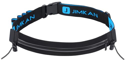 JIMKAN Triathlon Startnummernband, Running Startnummerngürtel mit Aufbewahrungstasche (incl. 4 Gel Halter), wasserdichte Laufgürtel mit Nummernhalte für Triathlon, Marathon, Laufen (Schwarz)