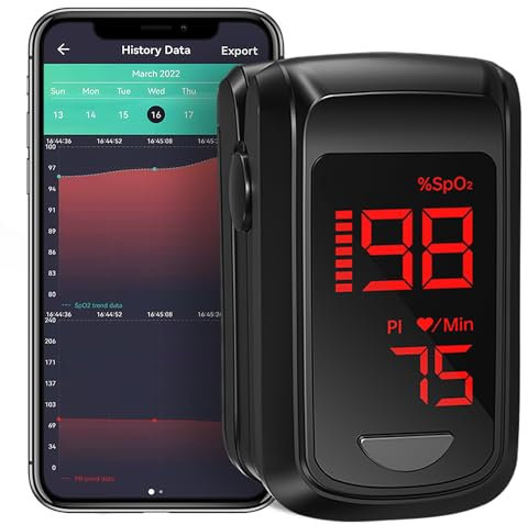 HOLFENRY Pulsioxímetro de dedo con Bluetooth, Oximetro dedo Profesional con Pantalla OLED, Medidor saturacion oxigeno en sangre SPO2 y Pulso BPM - Pulsometro para Niños y Adultos (Negro)