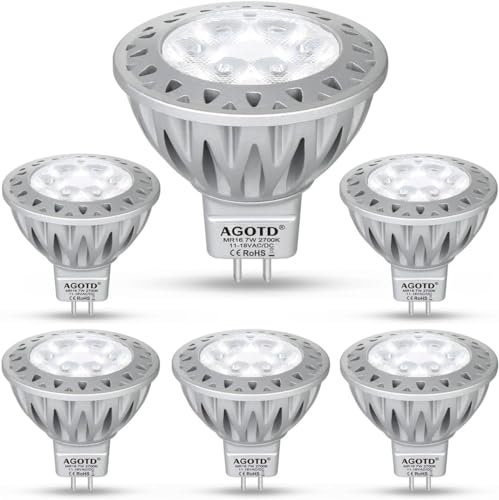 AGOTD GU5.3 MR16 LED Spot Lampen, 7W 2700K Warmweiß ersetzt 50 Watt Halogenstrahler, LED Strahler 38°Abstrahlwinkel 12V AC/DC Glühbirne Led, 6er Pack