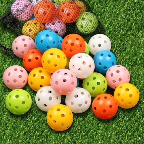 THIODOON Träningsgolfbollar 24-pack begränsad flygning, golfbollar 40 mm ihålig plast, golfträningsbollar, färgade luftflöde, golfbollar för gungövning, körning, räckvidd hemmabruk inomhus (blandad