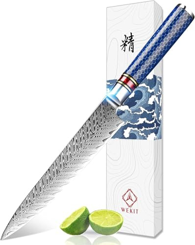 WeKit Chef Knife Damascus Chefs Knife Japanese VG10 Kitchen Knife Sharpest 67-Layer High Carbon Stainless Steel Knife(6 inch Blue)