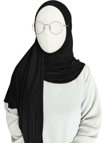 Box for sister - Voile Hijab Premium pour Femme – Fentes pour Lunettes - Voile léger en Jersey Doux, Confortable - Toutes Saisons – Facile à enfiler – Idéal Débutante ou Convertie - Noir