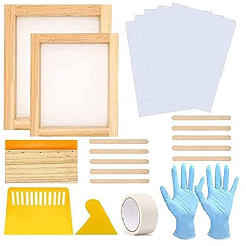 Oikabio Siebdruck-Set, 22-teilig, Holz-Siebdruckrahmen mit 110 Siebdruck-Rakelhandschuhen