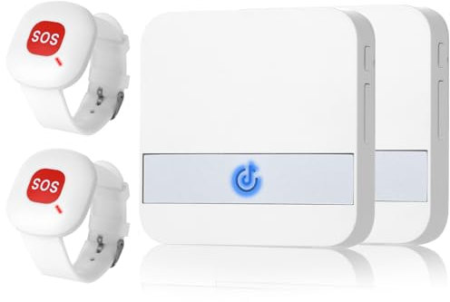 ALEENFOON Allarmi personali wireless per anziani Allarme Di Emergenza Mobile e Wireless, Per La Casa, Con Polso Pulsante Di Emergenza, Versione Plug-in, Per Persone Bisognose, Infermi, Anziani (2 a 2)