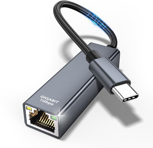 TEFLOTY Adaptateur USB-C vers Ethernet, Gigabit Thunderbolt vers RJ45 Réseau, USB Type-C Ethernet LAN Compatible pour iPhone 15 Pro Max, MacBook Pro Air et Plus, Galaxy S23