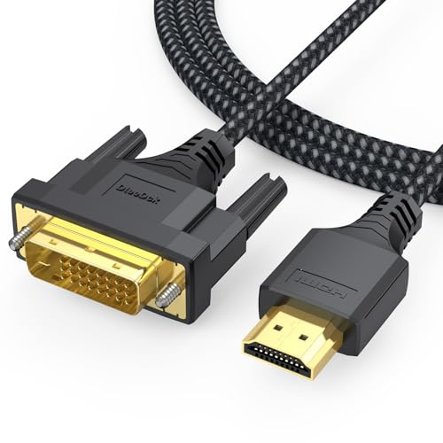 DVI to HDMI Cable 6ft Bi-drectional Braided Sheath Cord Male to Male Full HD 1080P@60Hz Plug-and-Play for Laptop Computer Gaming Console Graphics Card to Projector Monitor TV