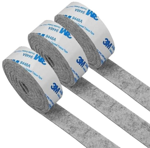 OQKAHIV Selbstklebende Filzgleiter, 3 Rollen (100cm * 1,5cm) - Stark haftendes Gleitmatten-Band zum Schutz von Möbeln - Einfache Anpassung an jede Form - Bodenschonend - Ideal für Stühle - Farbe Grau