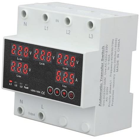 Interruptor de Transferencia Automática 63A 3 Fases 4 Cables Protector de Voltaje Ajustable Pantalla LED para Inversor de Generador Doméstico (AC220V)