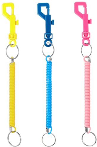 Otuuz 3 Pack Porte-Clés à Ressort Rétractable Porte-Clés en Spirale avec Clip en Plastique Porte-Clés Anti-Perte Extensible pour Clés Portefeuille(Rose, Jaune, Bleu)
