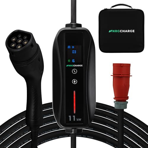 NRG CHARGE Mobile Wallbox 11kW Typ 1 (10m, 6–16A, 3-phasig) – Ladekabel CEE 16A mit Schuko – Mobile Ladestation Elektroauto Schnellladung