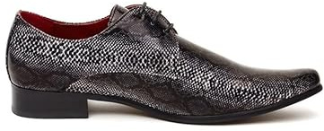 Mens Leather Lined Black Snake Print Lace Up Shoes Retro Pointy Winkle Pickers [BRENZONE-Black, UK/US 7 EU 41]
