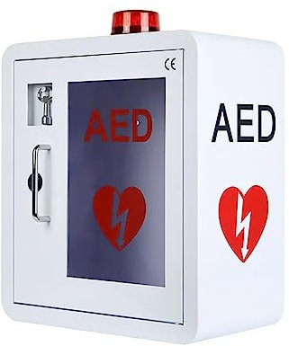 Gabinete para desfibrilador externo automático (DEA), gabinete de almacenamiento de primeros auxilios para desfibrilador externo automático con cerradura triangular y 2 llaves, acero de 1,2 mm y sis