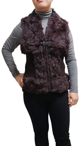 Miss Rouge Gilet senza maniche,cappotti senza maniche,in vera pelliccia, marrone, Taglia unica