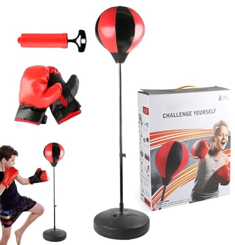 Sac de Frappe avec Gants - Support réglable en Hauteur pour et Adolescents - Sac de Frappe et Balle de Pistolet pour débutants, équipement d'exercices pour garçons et Filles
