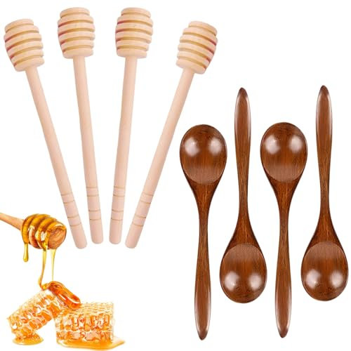 Honey Spoon, 8 PCS Wooden Honey Sticks, Mini Honey Dippers Portable Honey Dipper Sticks Household Honey Dispense for Jam Honey Collecting Stirring Honey Jar Use