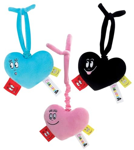 JEMINI | Set 3 Barbapapa vibrerande hjärta plysch | Barbapapa Barbapapa Barbou | Dra i snöret och hjärtat kommer att vibrera | officiell licens | Fixerbar | Mjuk | Franskt varumärke | Presentidé