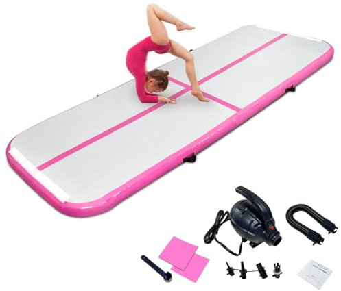 Aufblasbare Air Matte Tumble Track, 3m 4m Tumbling Matte Turnmatte, 10cm hoch rutschfeste Gymnastikmatte für Zuhause, Outdoor, Fitness, Yoga, Training, Cheerleading, Wassersport(Rosa,400x100x10 cm)