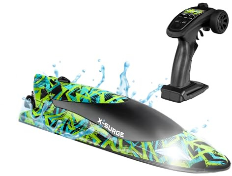 Overmax X-Surge Ferngesteuertes RC Speedboat Rennboot mit LED 35 km/h 1200 mAh Akkus 30 Minuten Spaß Geschwindigkeitskontrolle Reichweite bis zu 100 m, EIN Spielzeug für Pool und See