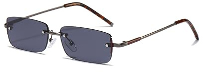 WDZAYXC Lunettes de soleil rectangulaires rétro sans monture pour femme et homme, monture en métal, différentes teintes, protection UV400, gris/noir, Taille unique pour tous