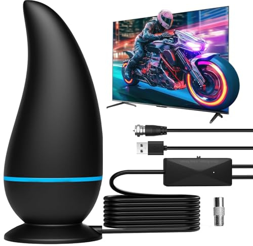 JINGEGECOME 2025 Indoor TV Aerial-Digital TV Ariels Indoor 350+ Miles Long Range with Signal Booster for Freeview, Amplified Digital TV Antenna 4K 1080P HD with 18Ft Long Cable,Magnetic Base.