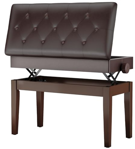 MAMIZO Sgabello Pianoforte Regolabile Altezza 72x33x58CM, Panca Pianoforte con Spazio Archiviazione, Sgabello per Pianoforte Carico Massimo 200KG, 4 PCS Gambe Pianoforte Legno Massello, Marrone Scuro