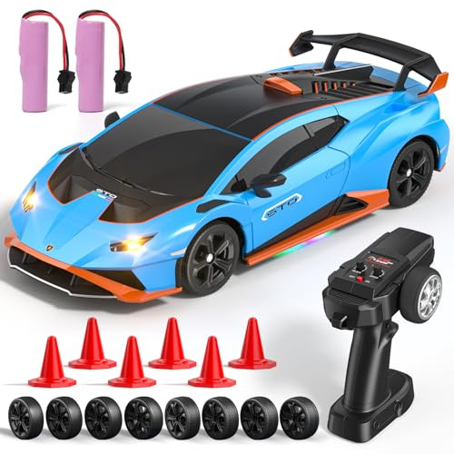 Lamborghini RC Drift Auto, 1:24 Mini 4WD Ferngesteuertes Drift Auto mit Vollproportionale Drosselklappe Und LED Leuchten, 25KM/H RC Rennen, Spielzeug Geschenke für Jungen ab 6 7 8 9 10 11 12 Jahren