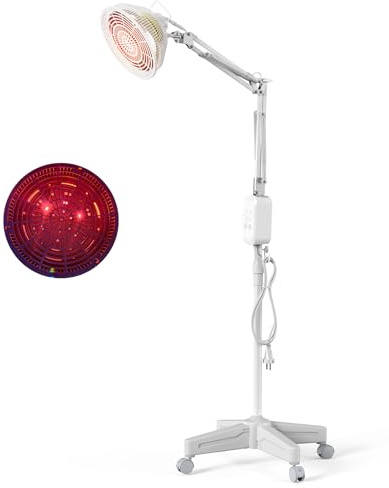YUNCHI 300 Watt TDP infraröd lampa med stativ, röd lampa med 4 timerinställningar, golvstående infraröd värmelampa för riktad värme och livskomfort