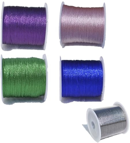 Bangbobi Filo Lucido Glitterato, 5 Rotoli da 50 m, 0,4 mm, in Poliestere, per Gioielli, Braccialetti e Collane, Blu Zaffiro, Viola, Verde Smeraldo, Rosa e Grigio Antracite, 250 m Totali