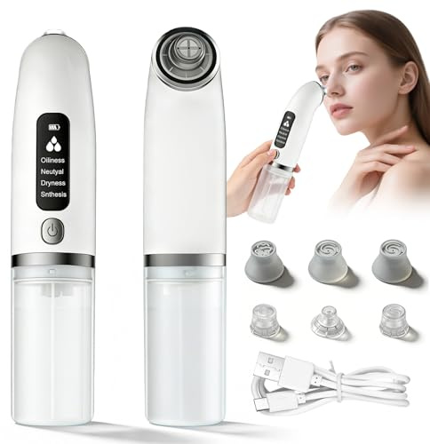 Extracteur Point Noir Visage, 2 en 1 Aspirateur Point Noir avec 4 Modes et 6 Têtes d’Aspiration, Points Noirs Extracteur pour le Visage, Nettoyage en Profondeur et Soin Hydratant