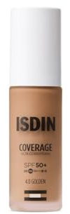 ISDIN Coverage SPF 50+ 4.0 Golden, Base De Maquillaje Con Alta Protección Que Unifica El Tono Y Aporta Cobertura Modulable Con Acción Antiedad, Maquilla, Protege Y Cuida En Un Solo Gesto -30 g
