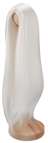 BONKZEBU 1/4 Docka Lång Rak Peruk Mjuk Silke DIY Docka Peruk för 7 Till 8 Tum med Simulerad Hårbotten för Kulledsdockor för Elegant Styling (Vit)