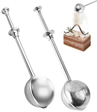 DLPRK Set 2 Pezzi Teesieb e Spargitore Zucchero a Velo in Acciaio Inox Semi & Completo Setaccio per Farina e Spezie con Utilizzo a Una Mano