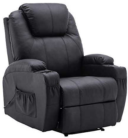 M MCommbo Poltrona relax elettrica Poltrona massaggiante Poltrona TV Funzione reclinabile Riscaldamento a vibrazione Nuovo modello 7061 (finta pelle, Nero)