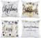 Gspirit 4 Stück Kissenbezug Frohe Weihnachten Dekorative Kissenhülle Winter Weiß Schneeflocke Goldprägung Muster Baumwolle Werfen Sie Kissenbezüge 45x45 cm