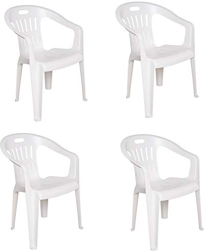 Dmora Set di 4 Sedie impilabili Schienale Basso con braccioli, Made in Italy, 56 x 55 x 78 cm, Color Bianco
