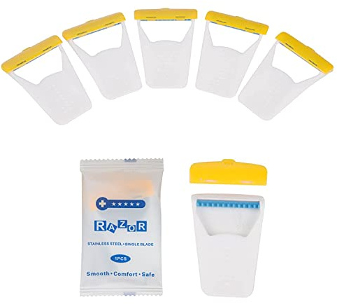50Pcs Portable Disposable Razors, Skin Blade Razors, Individually Packaged Dry/Wet with Protection Cap, Stainless Steel Single Blade Hair Removal Prep Blade Razors for Women Men for Home&Summer Travel